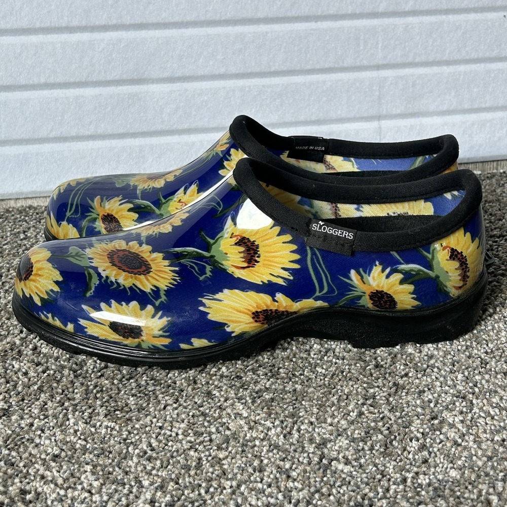 Sloggers Womens 9 Sunflower Blue Waterproof Garden Rain Shoes Clogs USA NWOB